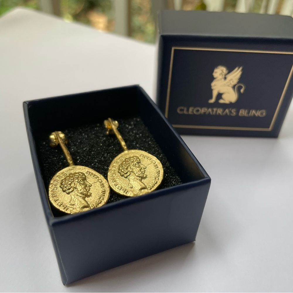 Cleopatra’s Bling Unique 18K Plated Ancient Coin Earrings